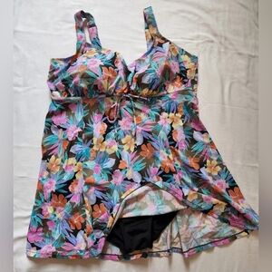 Fit 4U Floral Print One Piece Swimsuit Bathing Suit Swim Dress Size 24W